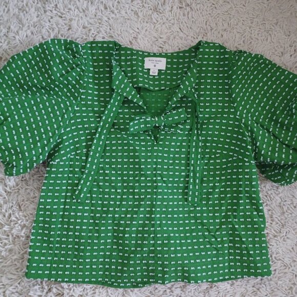 Kate Spade x Target Green Puff Sleeve Bow Front Blouse Women’s Size Small Cotton - Picture 1 of 5